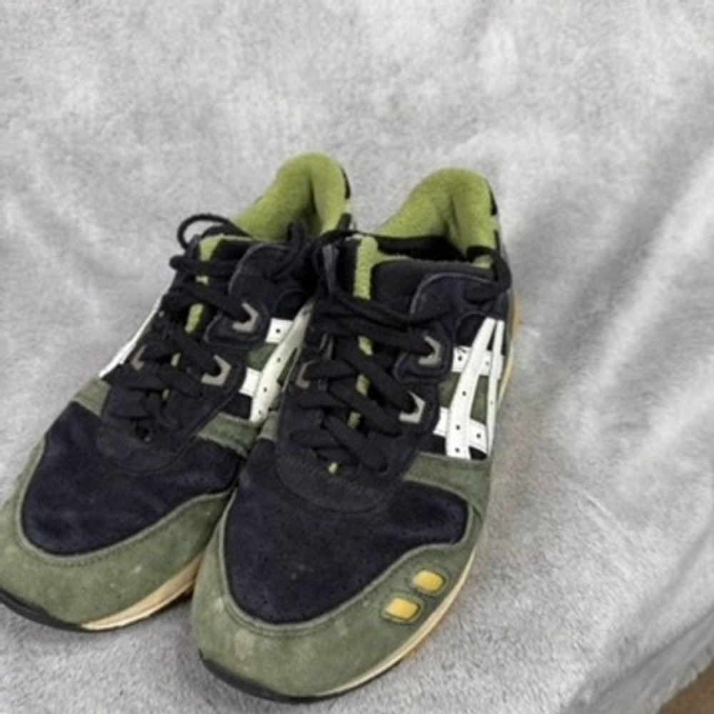 ASICS Gel Lyte III Mens Black Olive Green White Athletic Shoes Size 8.5 H53BK